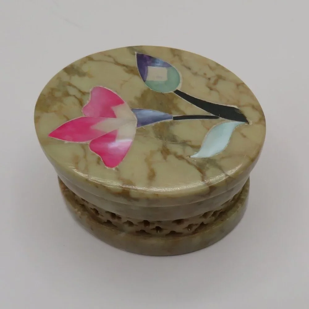 Soapstone Mother Of Pearl Trinket Box